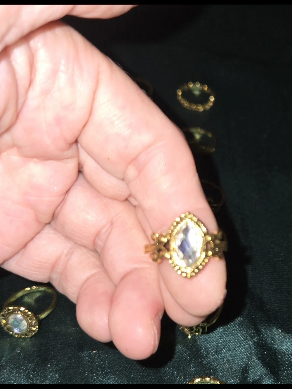 Antique Gold-Tone Women's Rings Set, Some CZ, Some Decorative, Lot Of 16